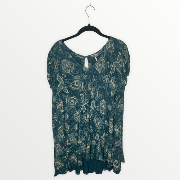 FREE PEOPLE Blue Floral Ruched Long Sleeve Mini Tunic Dress XS - Picture 9 of 14